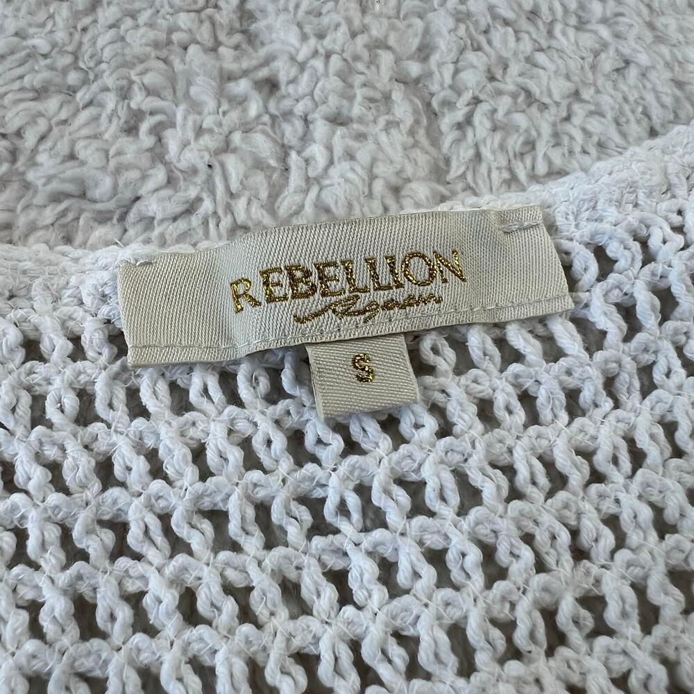 Rebellion White Crochet Cropped cardigan Button Knit Top boho Women’s Size small - Picture 4 of 6